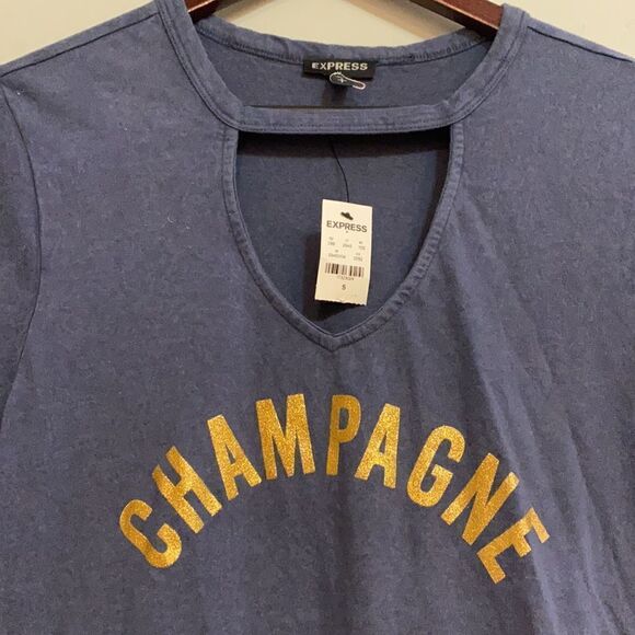 NWT champagne blue t-shirt v-neck cut out express - Picture 2 of 7